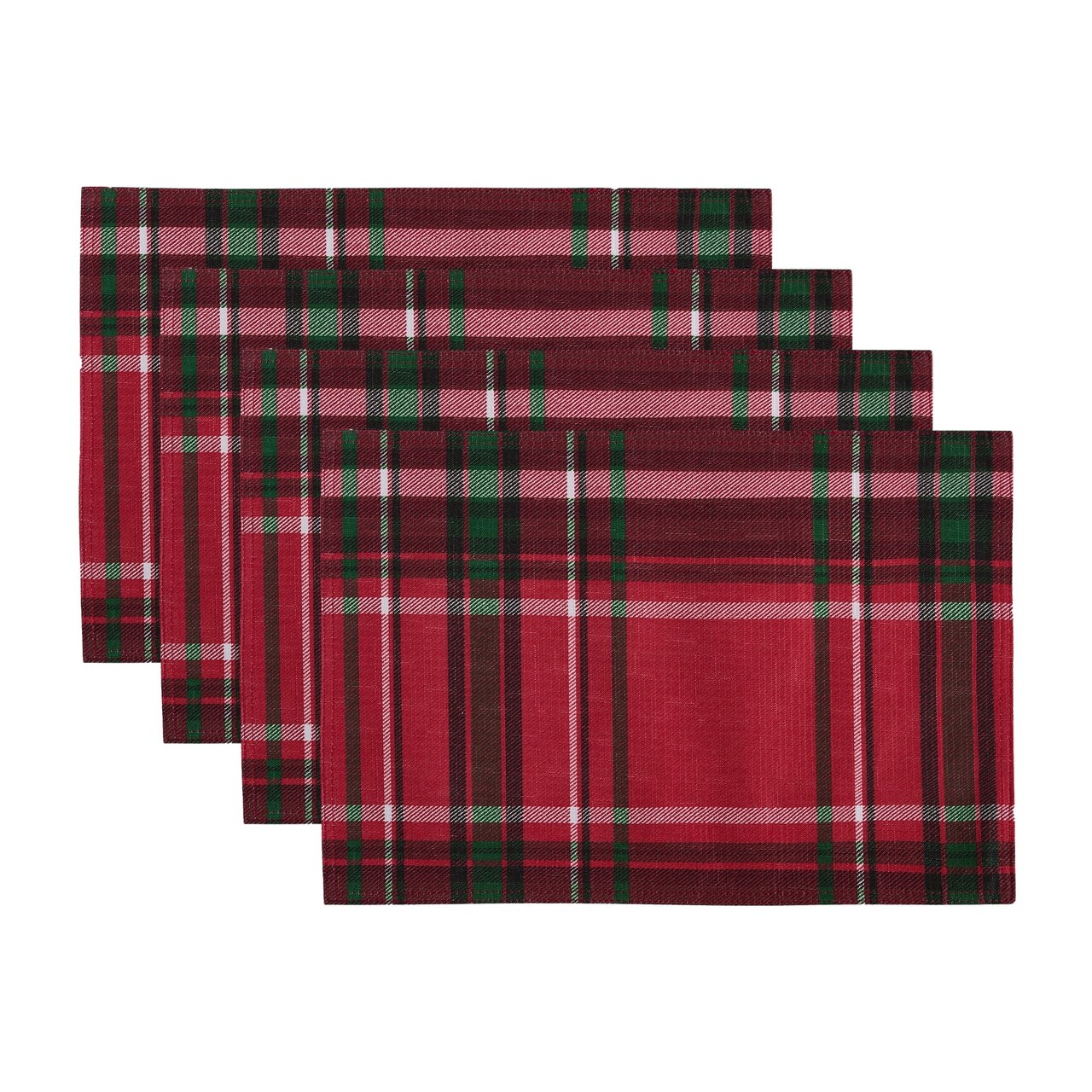Threadmade Home Pocono Plaid Holiday Fabric Placemats, Set of 4, Holiday - 13"W x 19"L